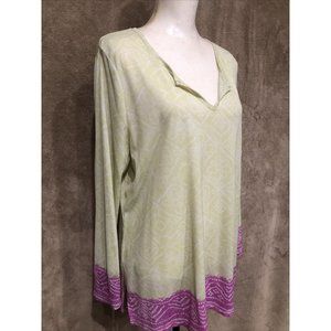18/20 Plus Green Pink Top Blouse Long Sleeve Lane Bryant #393